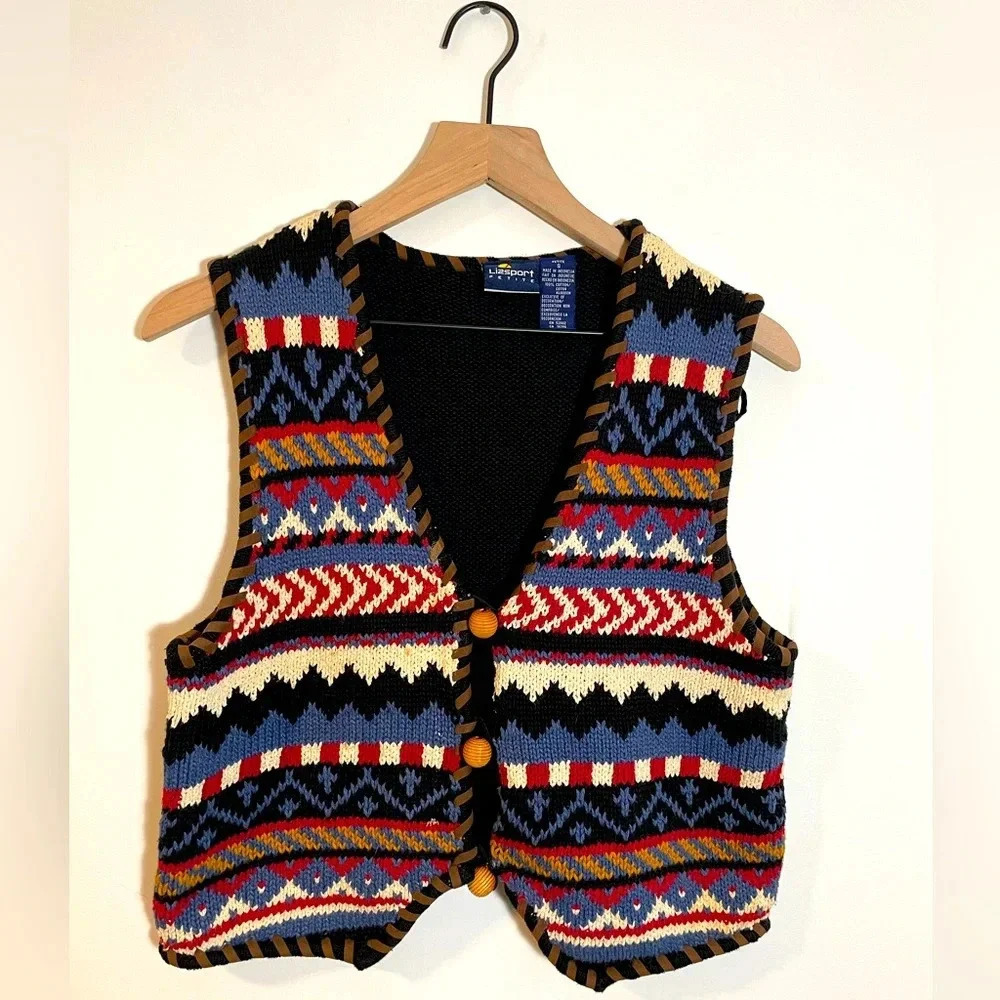 Liz Claiborne LizSport Vintage 90's Western Style Knit Vest, Sz S Petite